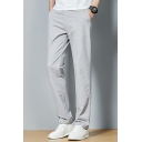 Slim Fit Plain Long Pants Cotton Track Pants With Zip-Fly Closure