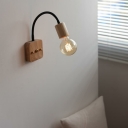 Modern Adjustable Arm Wall Mounted Light Fixture Wood for Bed Room