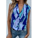 Summer Sleeveless Loose Fit T Shirts Women's V-neck Button Up Gilet