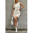 Classic Slim Fit Midi Skirts Plain Acrylic Round Neck Dress