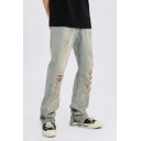 Fashion Loose Fit Casual Pants Cotton Men’s Trousers In Light Blue