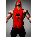 Loose Fit Sleeveless Sports Vest Cotton Men’s Print Hooded Top