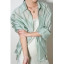 Elegant Long Sleeve Plain Blouse Shirt Lapel Collar Chiffon Blouse