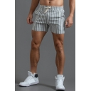 Summer Slouch Fit Shorts Striped Cotton Athletic Shorts Elasticated Waistband with A Drawstring Fastening