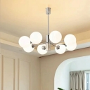 Modern White Glass Chandelier Lighting Fixtures Globe-Shaped for Living Room
