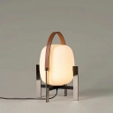 1 Light Modern Style Oval Shape Glass Desk Lamp in White for Bedroom