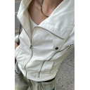Lapel Neck Slim Fit Jacket Zipper Fly Long Sleeve Coat in White
