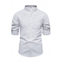 Long Sleeve Stand Collar Striped Shirts Button Down Slim Fit Shirts