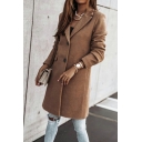 Long Sleeve Lapel Neck Coat Plain Long Length Women’s Coat