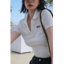 Modern Girl's Pure Color Notch Collar Short Sleeve Fitted Polo Shirt