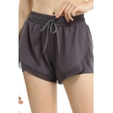 Short Length Loose Fit Shorts Plain Polyester Women’s Sporty Shorts With Drawstring Elastic