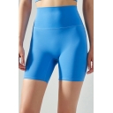 Skinny Fit Plain Polyester Sports Shorts High Waist Sporty Shorts With Elastic Waist