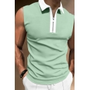 Urban Men's Color Block Sleeveless Loose Zipper Design Polo Shirt