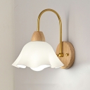 Wooden Acrylic 1-Light Modern Wall Lamp with Frosted Glass Shade
