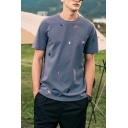 Men Simple Embroidery Print Short Sleeve Relaxed Summer T-Shirt