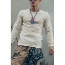 Modern Men's Pure Color Loose Edition Long Sleeve Round Neck T-Shirt