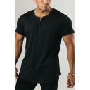 Casual Men's Pure Color Regular Round Collar Fit Short Sleeve T-Shirt