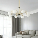 Brass Globe Chandelier with White Glass Shade and Adjustable Hanging Length