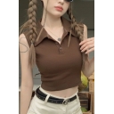 Modern Girl's Pure Color Extra Slim Fit Sleeveless Notch Collar Polo Shirt
