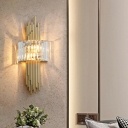 Hardwired Modern Gold Geometric 2-Light Wall Sconce with Clear Crystal Shade 5 to 9 Inch