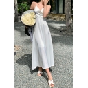 Modern Girl's Pure Color Spaghetti Strap Bandeaus V-Neck Sleeveless Dresses