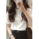 Modern Girl's Pure Color Fitted Short Sleeve Button-Down Polo Shirt
