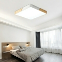 Modern White Wood LED Flush Mount Ceiling Light - Down Shade