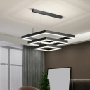 Modern LED Chandelier with Square Shape and Adjustable Hanging Length in Black