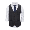 V-Neck Sleeveless Button Down Suit Vest Plain Vest With Pockets