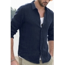 Trendy Men's Pure Color Long Sleeved Loose Button-down Shirt