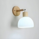 Yellow Wood Cone 1-Light Modern Wall Lamp with White Glass Shade