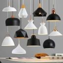 Modern Wood Pendant Light with Adjustable Hanging Length and White Round Shade