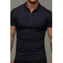 Modern Men's Vertical Whole Color Button Closure Short Sleeve Polo Shirt