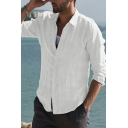 Fashionable Men's Vertical Whole Color Button Closure Long Sleeve Button-down Shirt