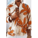 Casual Men's Flower Print Polyester Closure Long Sleeve Shirt