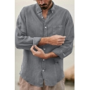 Urban Men's Vertical Whole Color Button Closure Long Sleeve Shirt