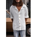 Vintage Men's Vertical Whole Color Button Closure Long Sleeve Shirt