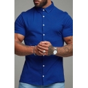 Modern Men's Pure Color Short Sleeve Extra Slim Fit Button-down Shirt
