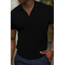 Cool Men‘s Whole Color Button Detail Spread Collar Regular Fit Polo Shirt
