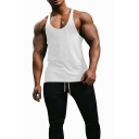 Men Simple Whole Color Relaxed Fit Athletic Training Racerback Tank