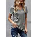 Modern Girl's Star Print Casual Loose Short Sleeve V Neck T-Shirt
