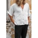 Modern Men's Solid Color Short Sleeve Fitted Spread White Button-down Shirt