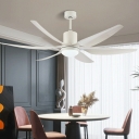 White Modern Ceiling Fan with Remote and Wall Control 6 Metal Blades and Integrated LED Light