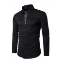 Long Sleeve Lapel Neck Shirts Skinny Fit Embroidery Shirts