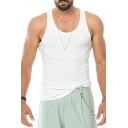 Pretty Men's Whole Color Round Neck Sleeveless Tight Fitted Sport Tank
