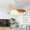 Modern Yellow Metal Ceiling Fan with Wood Blades, Dimmable and Downrods Mounting