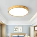 Modern White Flush Mount Cylinder Ceiling Light with Solid Wood Shade