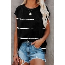 Modern Girl's Striped Printed Short Sleeve Round Neck T-Shirt