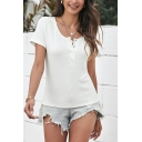 Stylish Girl's Pure Color Short Sleeve U Neck Casual Loose T-Shirt