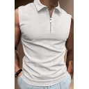 Lapel Neck Sleeveless Tank Plain Cotton Blends Skinny Vest with Zipper